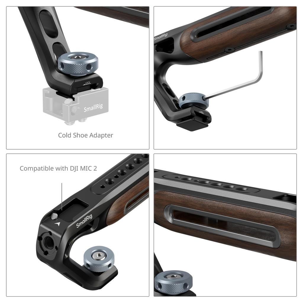 SmallRig Camera Grip Wooden Top Handle with Cold Shoe Lightweight Wooden Top Handle for Camera Maximum Weight Capacity Threaded Holes and Threaded