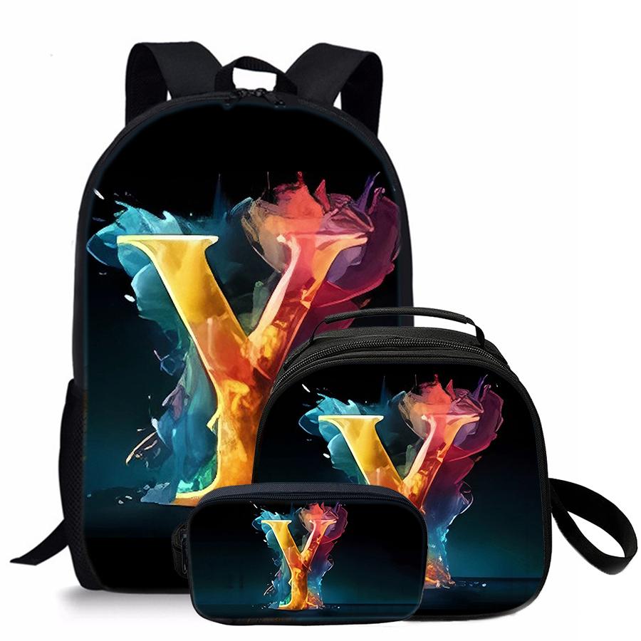 3 Pcs Set Letter Round Lunch Bags ,Pencil Bags ,School Bags For Boy/Girls Best Gifts 2D Flat Cartoon Backpack For Children