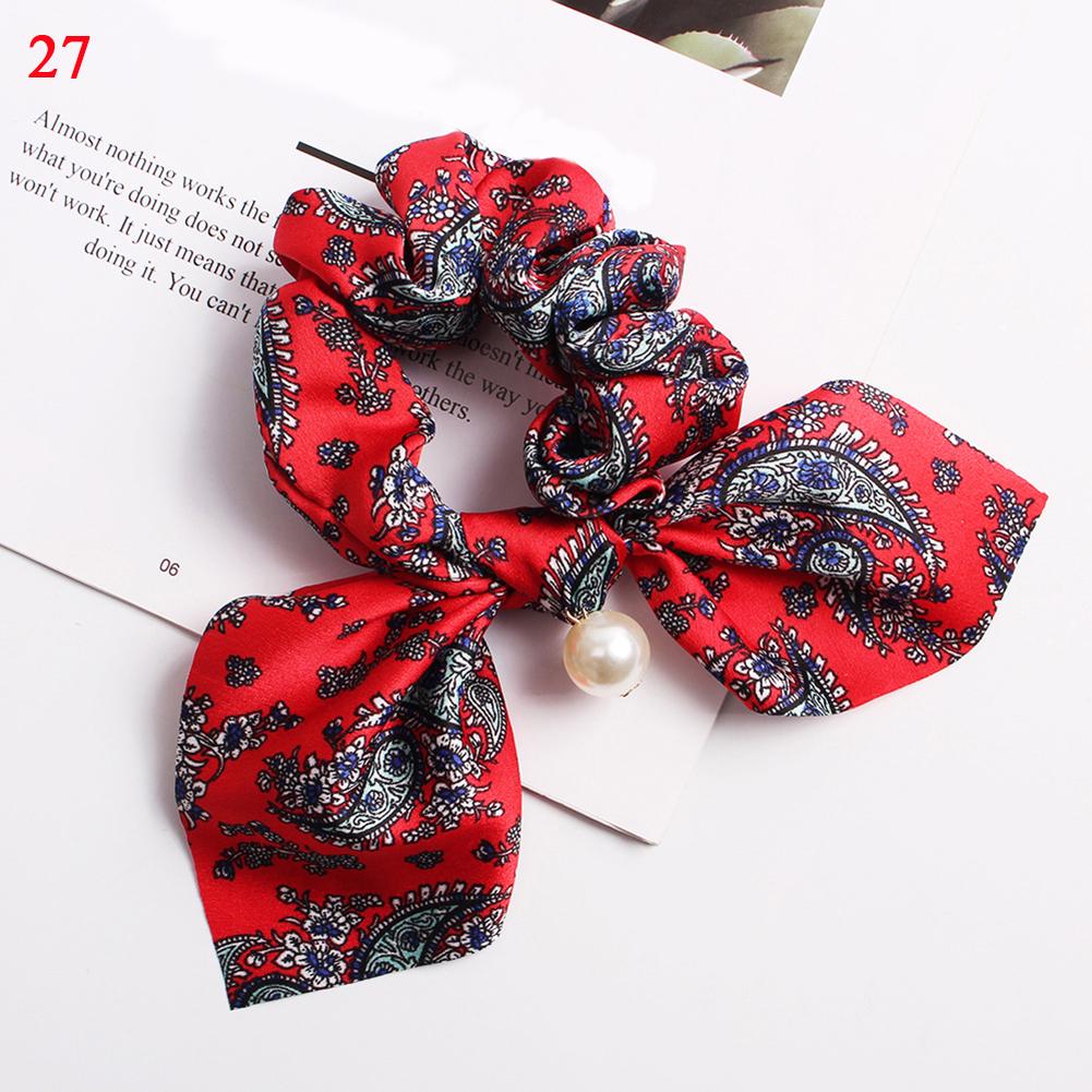 Vintage Floral Print Bow Hair Scrunchies With Pearl Ponytail Hair Rope Hair Ties Vintage Floral Print Bow Hair Scrunchies With Pearl Ponytail Hair Rope Hair Ties