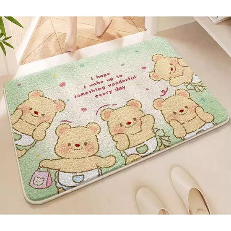 Cute Cartoon Kapibara Imitation Cashmere Floor Mat Bathroom Door Floor Mat Thickened Bedroom Absorbent Non-slip Floor Mat