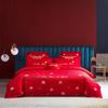 Juego de cuatro piezas con bordado de boda, ropa de cama roja para edredón de boda, funda de edredón para boda, ropa de cama para recién casados, juego de seis piezas de jade rosa para boda