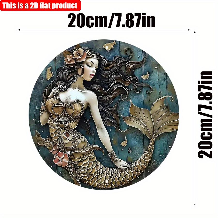 

2D плоская 20*20 см 1 шт серая волнистая длинноволосая русалка круглая художественная табличка, элегантная декоративная тарелка в стиле ретро, идеально подходит для входной двери, бара, кафе, клуба и дома 20*20cm