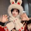Medium plush hat and scarf integrated women's winter warm ear protection hooded scarf festive new gift