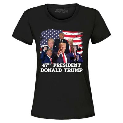 Camiseta Feminina do 47º Presidente Donald Trump Camisa da Bandeira Americana