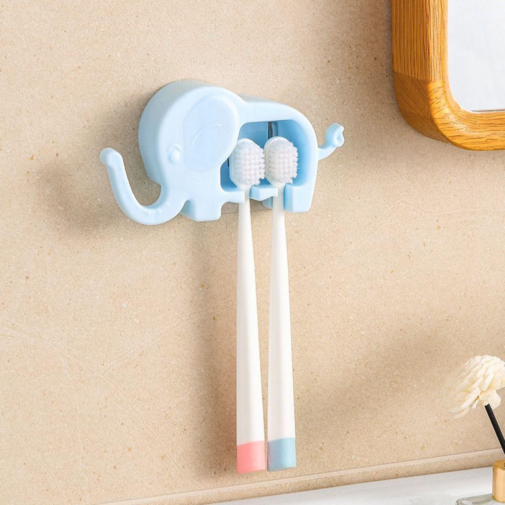 Cartoon Elephant Toothbrush Holder Wall Mounted Sundry Storage Rack Bathroom