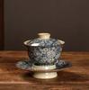 Ru Kiln Blue and White Ceramics Three Talent Bowl Household Chinese style tea bowl Retro tea maker teacup 1pcs