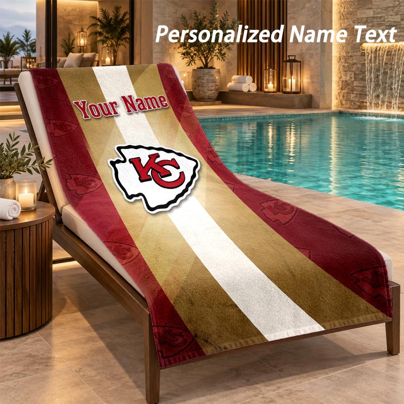 Custom Text Kansas City Chiefs Print Beach Towel Large Towel For Home Bathroom Beach