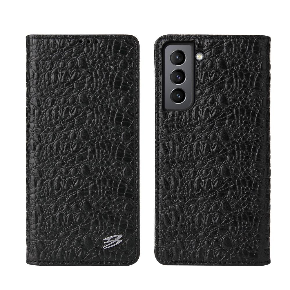 

Genuine Cowhide Leather Case For Samsung Galaxy S24 Ultra S23 Plus S22 S21 S20 Crocodile Pattern Magnetic Card Wallet Flip Cover For S24 чёрный
