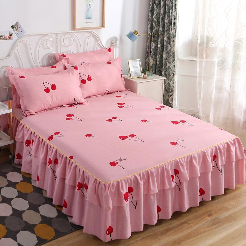 Home Decoration Brushed Printed Bed Skirt Bedding Three-piece Set Pillow Case Bed Cover