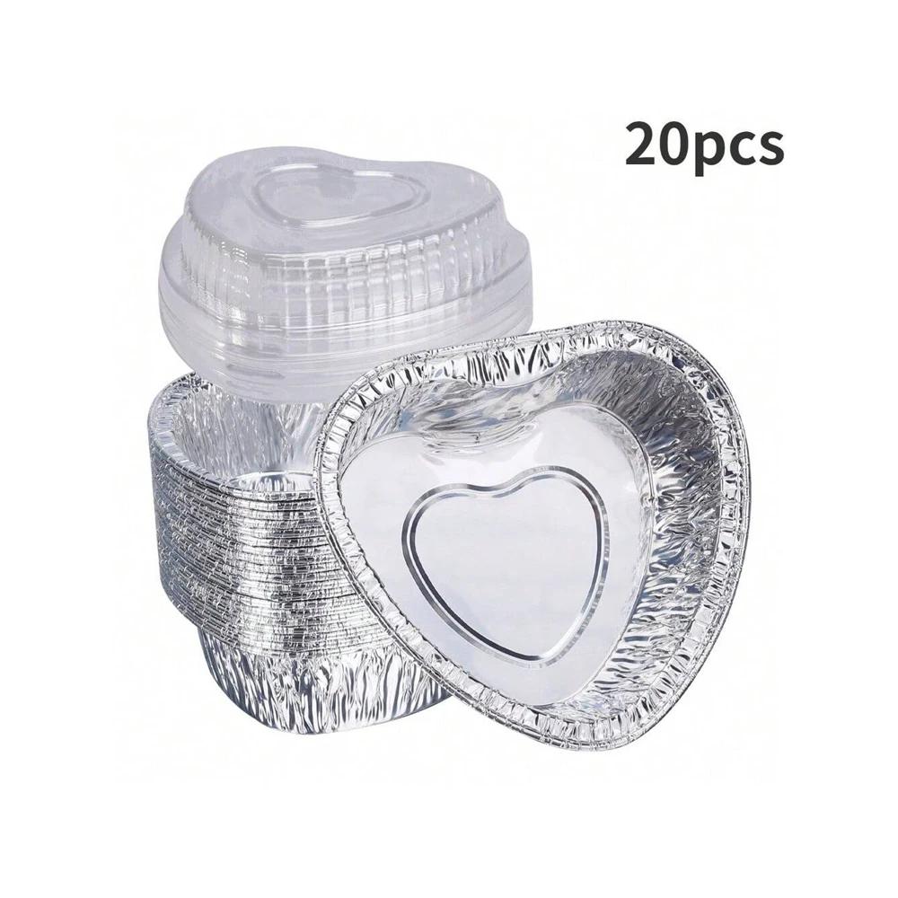 

Heart Shaped Aluminum Foil Cake Baking Cups with Clear Lids Disposable Muffin Cupcake Dessert Containers for Parties Weddings