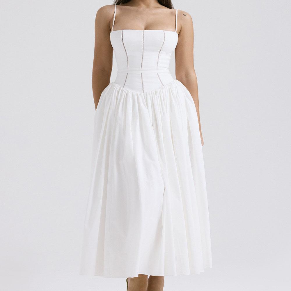 Letné módne šaty na ramienka Elegantné dlhé šaty na zips s potlačou XL biela