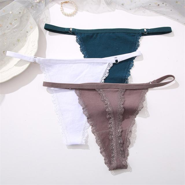 FINETOO 3Pcs/set Women's Cotton Thongs Lace Low Waist G-string Underwear S-L Ladies T-Back Underpants Girls Panties Lingerie New