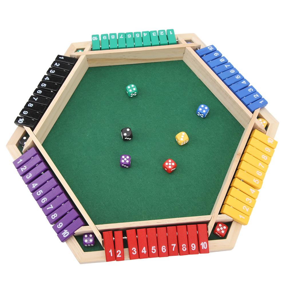 Shut The Box Gra w Kości 6 Graczy 6 Kolorowych Stron Drewniana Stolikowa Gra Shut The Box z 12 Kośćmi