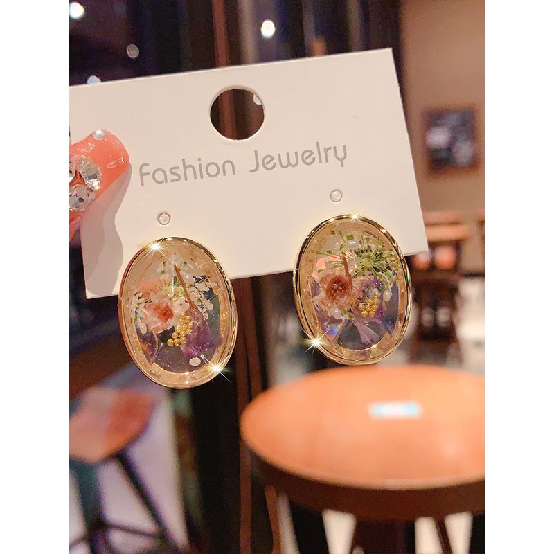 Eternal Flower Amber Silver Needle Stud Earrings Earrings Women Fashion High Sense Retro European and American Earrings Fashion Trendy Earrings