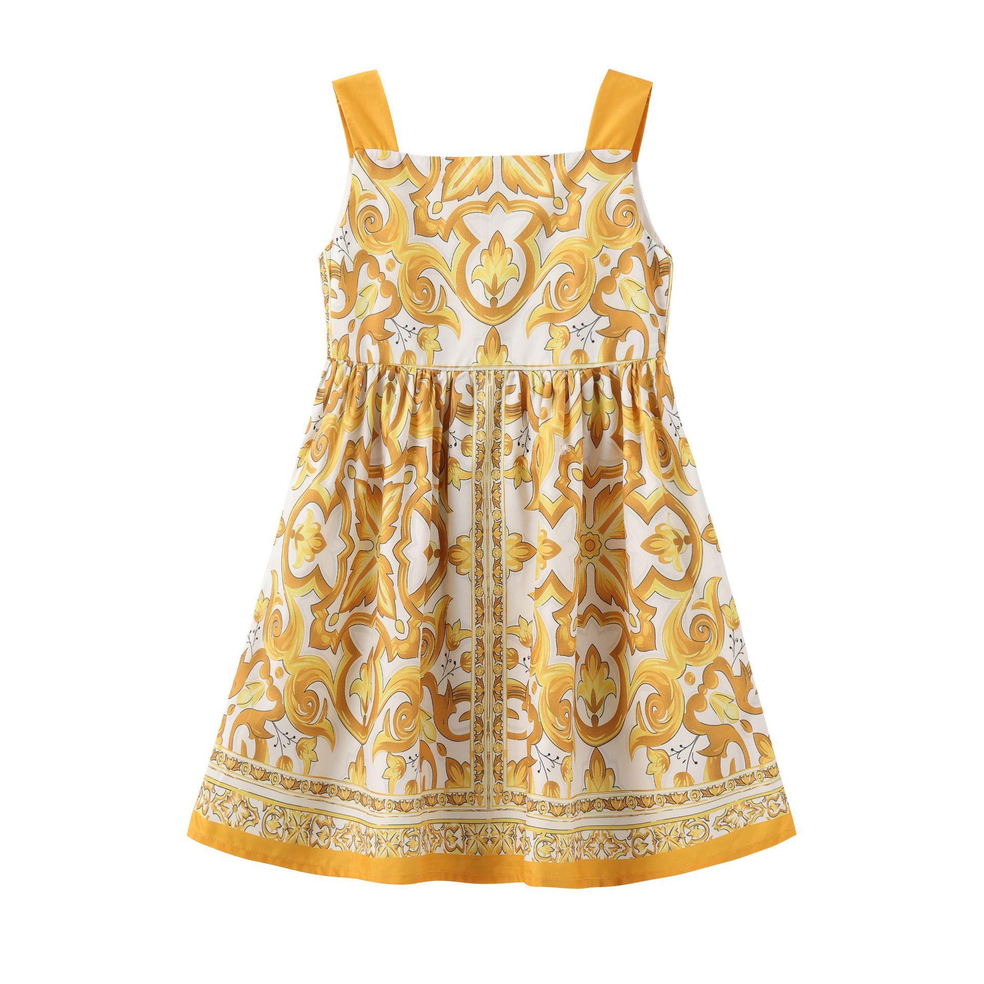 

Летнее хлопковое платье без рукавов на подтяжках для девочек D s 2024 года - европейский и американский стиль 130 cm