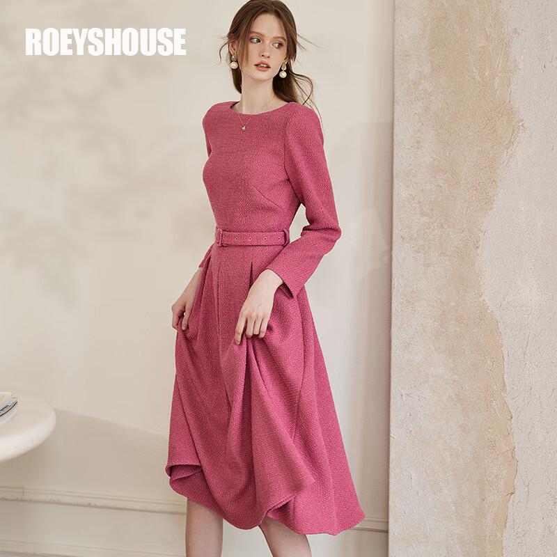 

ROEYSHOUSE Elegant Tweed Tie-Waist A-Line Dress M