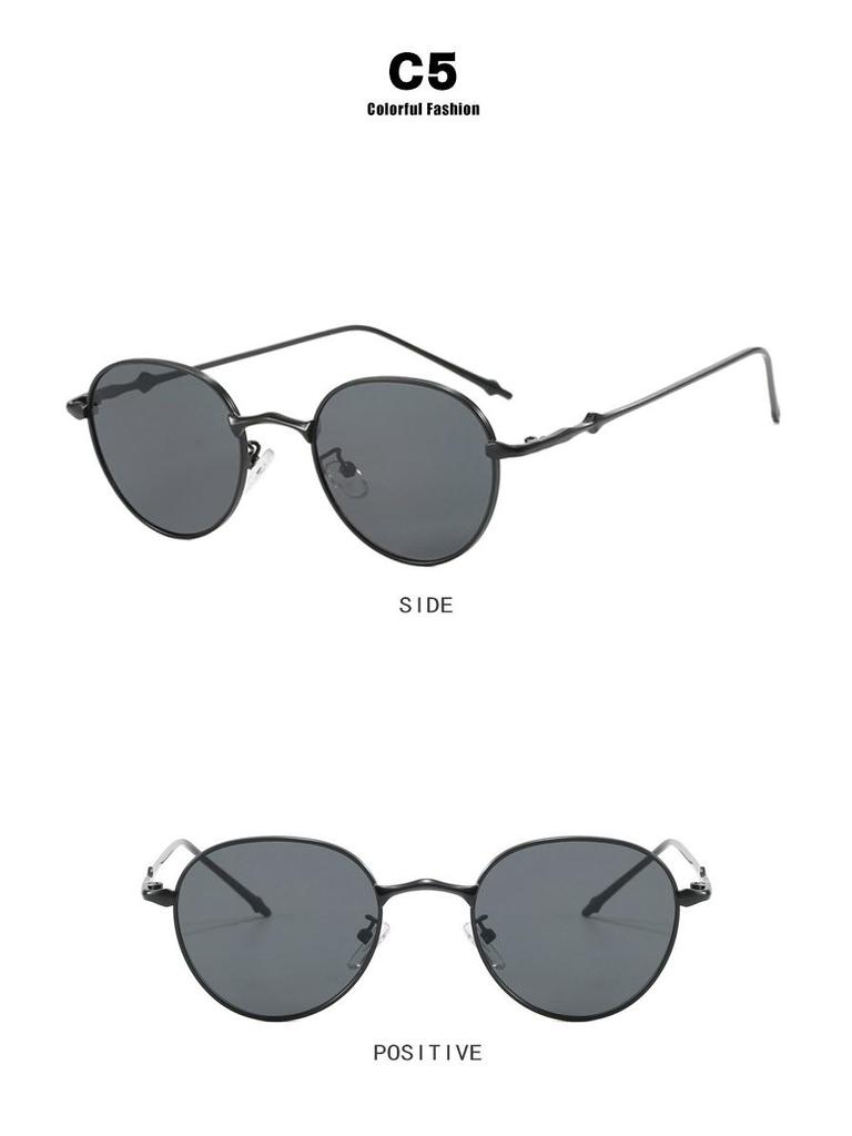 Ochelari de soare rotunzi retro din metal în stil coreean 2024 cu design stea cu patru petale