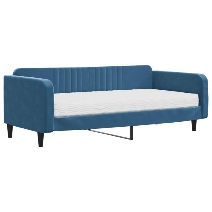 VidaXL Lit de jour avec matelas bleu 100x200 cm velours 3197045