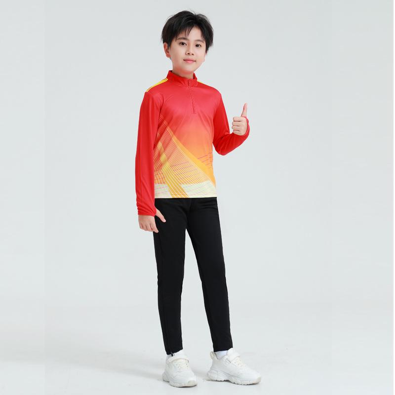 Unisex Autumn Winter Long Sleeve Football Training Suit with Half Zip for Children and Adults