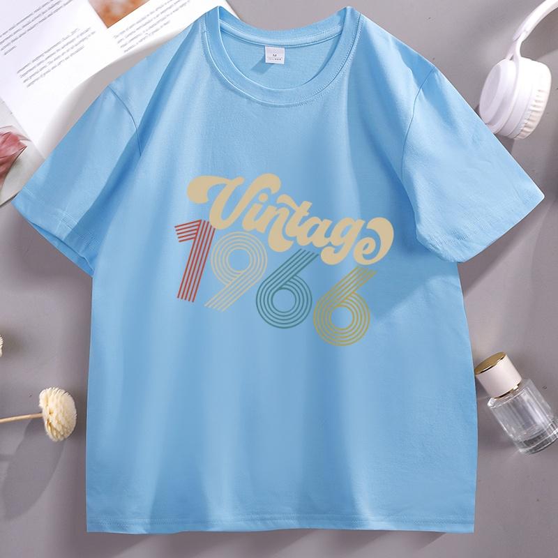Vintage 1966 Retro T-Shirt 60th Birthday Short Sleeve Tshirt Pullover Round Neck Cotton Short Sleeve T Shirt Breathable Clothes