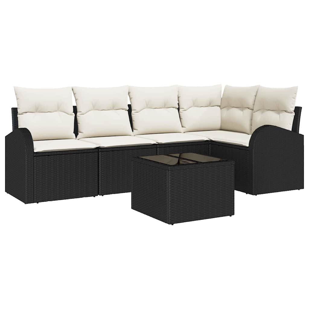 Garden Sofa Set with Cushions 6 pcs Black and White Poly Rattan