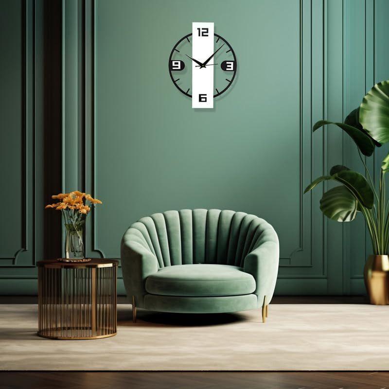 3D Rectangle Panel Metallic Wall Clock for Home, Office, Living Room | Big Stylish Latest Home Decor | (40 X 32 CM) | Black & White (Battery Included)
