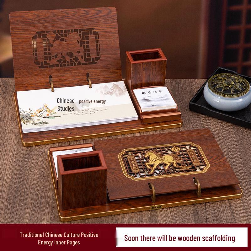 2026 Chinese Wooden Weekly Desk Calendar: Year of the Horse Creative Ornament Gift Set