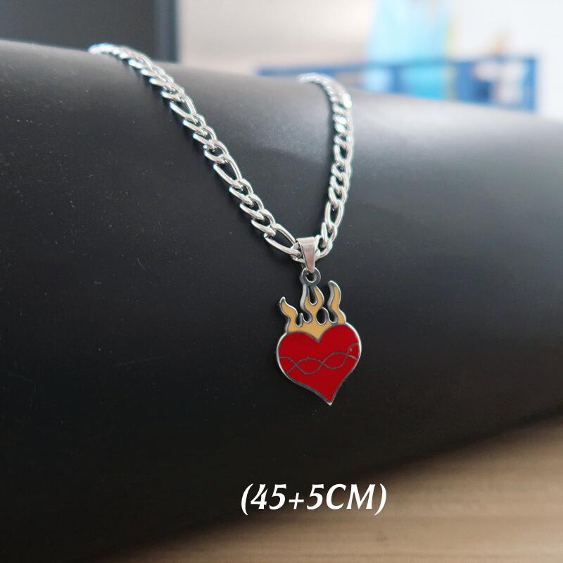 Titanium Steel Heart Necklace For Woman Man Punk Kpop Flame Love Pendant Unisex Collar Chain for Hot Girls Couples Gift
