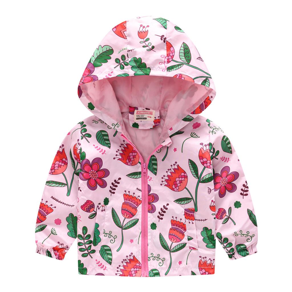 Toddler Kids Cartoon Print Hooded Jacket Boys Girls Lightweight Windproof Zip Up Casual Outerwear Coat