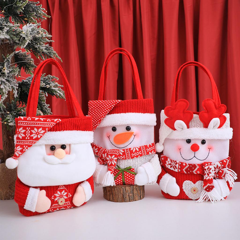 3pcs Holiday Candy Bags with Handles Cute Cloth Goodie Bag for Kids Party Holiday Supplies
