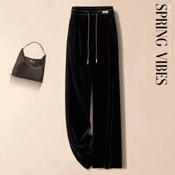 Fleece-Lined Gold Velvet High-Waisted Straight-Leg Pants (2025 Winter Edition)