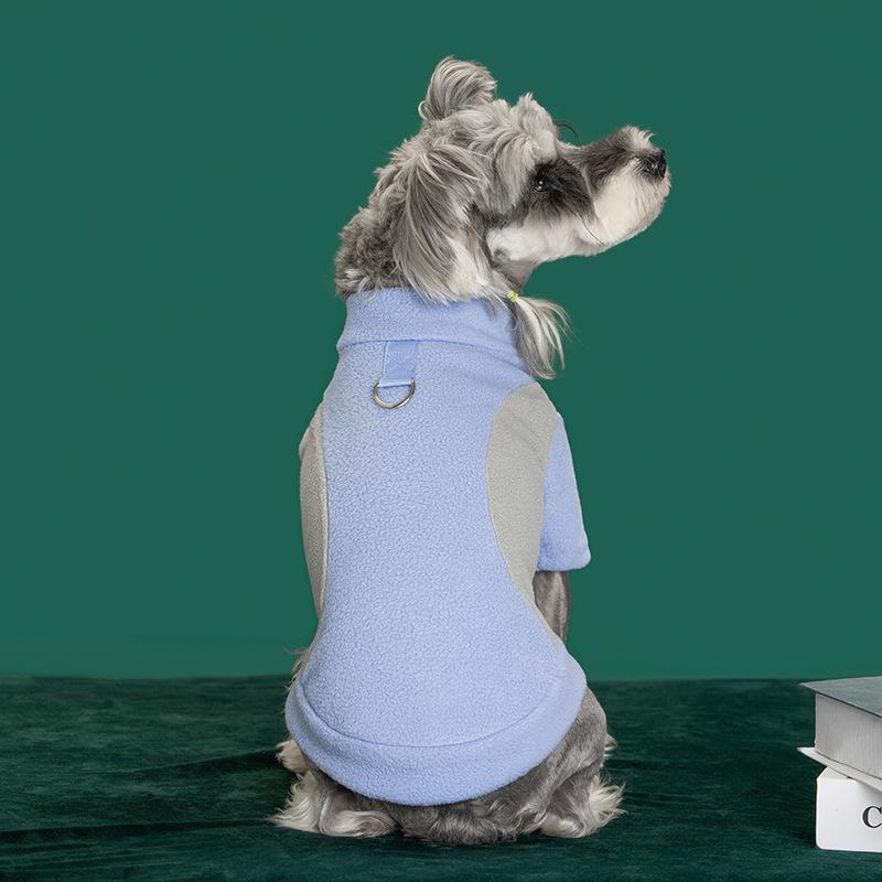 Cross-Border Pet Dog & Cat Plus Velvet Warm Color Block Pullover with Traction Hole, Two-Legged Sweatshirt for Autumn/Winter