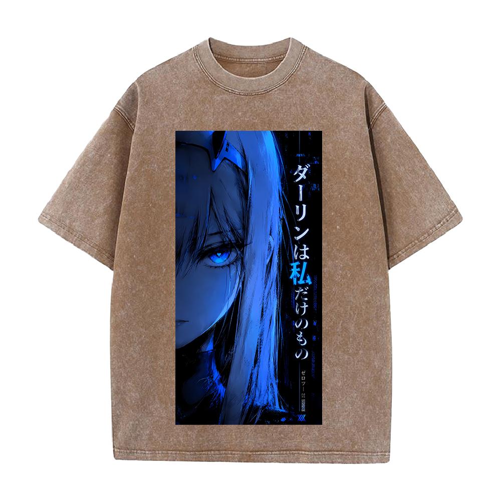Anime DARLING In The FRANXX Zero Two Print T-shirt Men Women Tshirts Short Sleeve Cotton Clothing Washed T Shirt Harajuku Tops