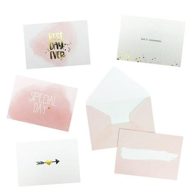 MegaCréa DIY - Pink White and Gold Illustrated Card with Envelope 4 Pieces