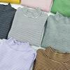 Kids' and Parents' Striped Long Sleeve T-shirt - Semi-High Collar Elastic Layer for Autumn/Winter