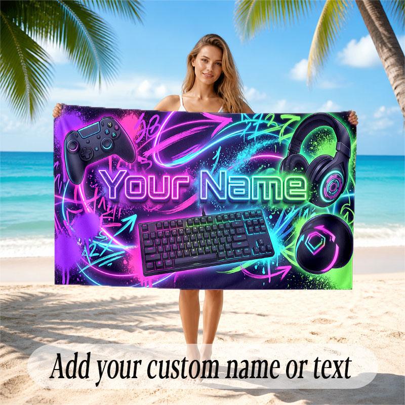 Neon Colorful Theme Soft Beach Towel Personalized Custom Name Text Towel Portable for Beach Pool Travel