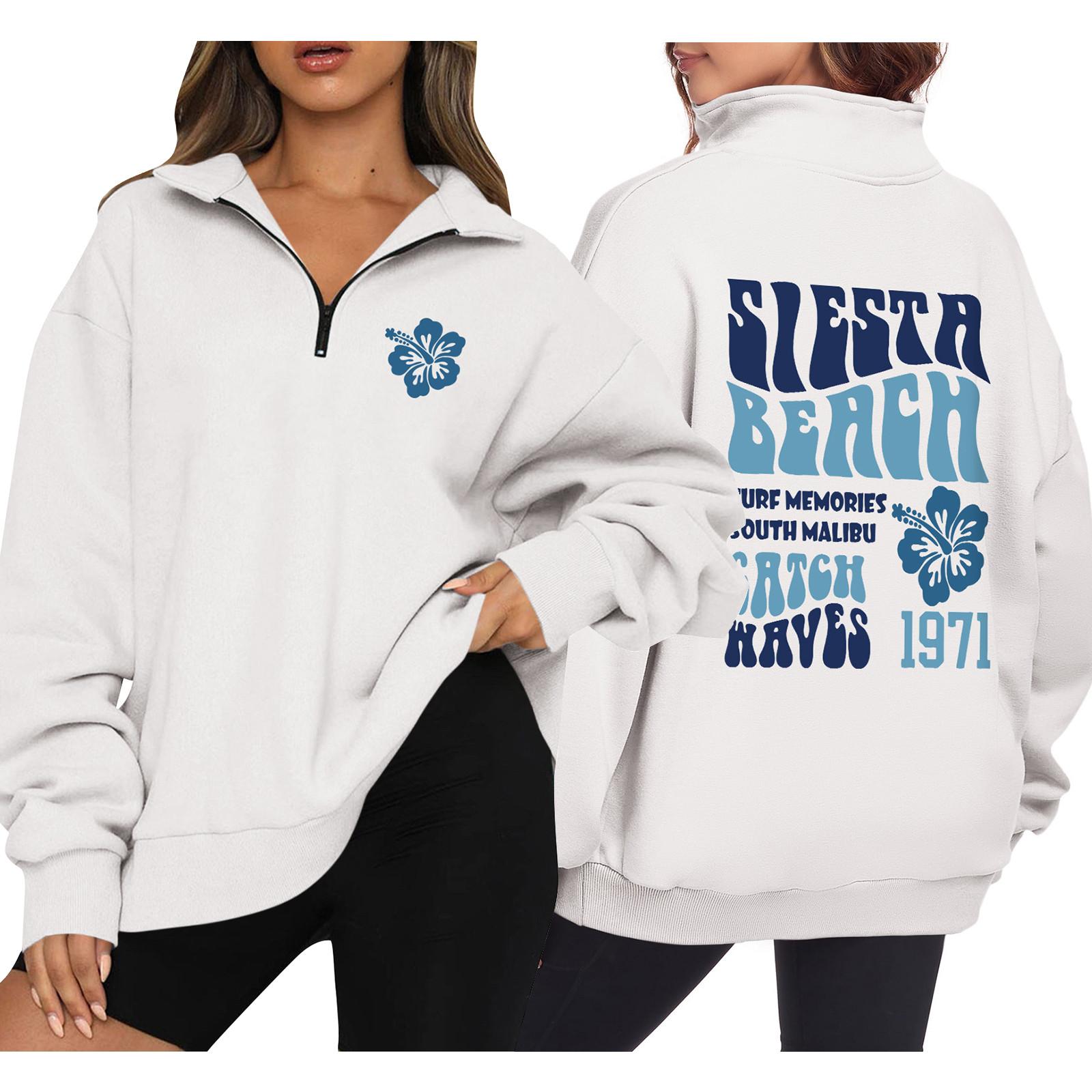 

Женская повседневная модная толстовка с длинным рукавом и принтом на молнии XL белый