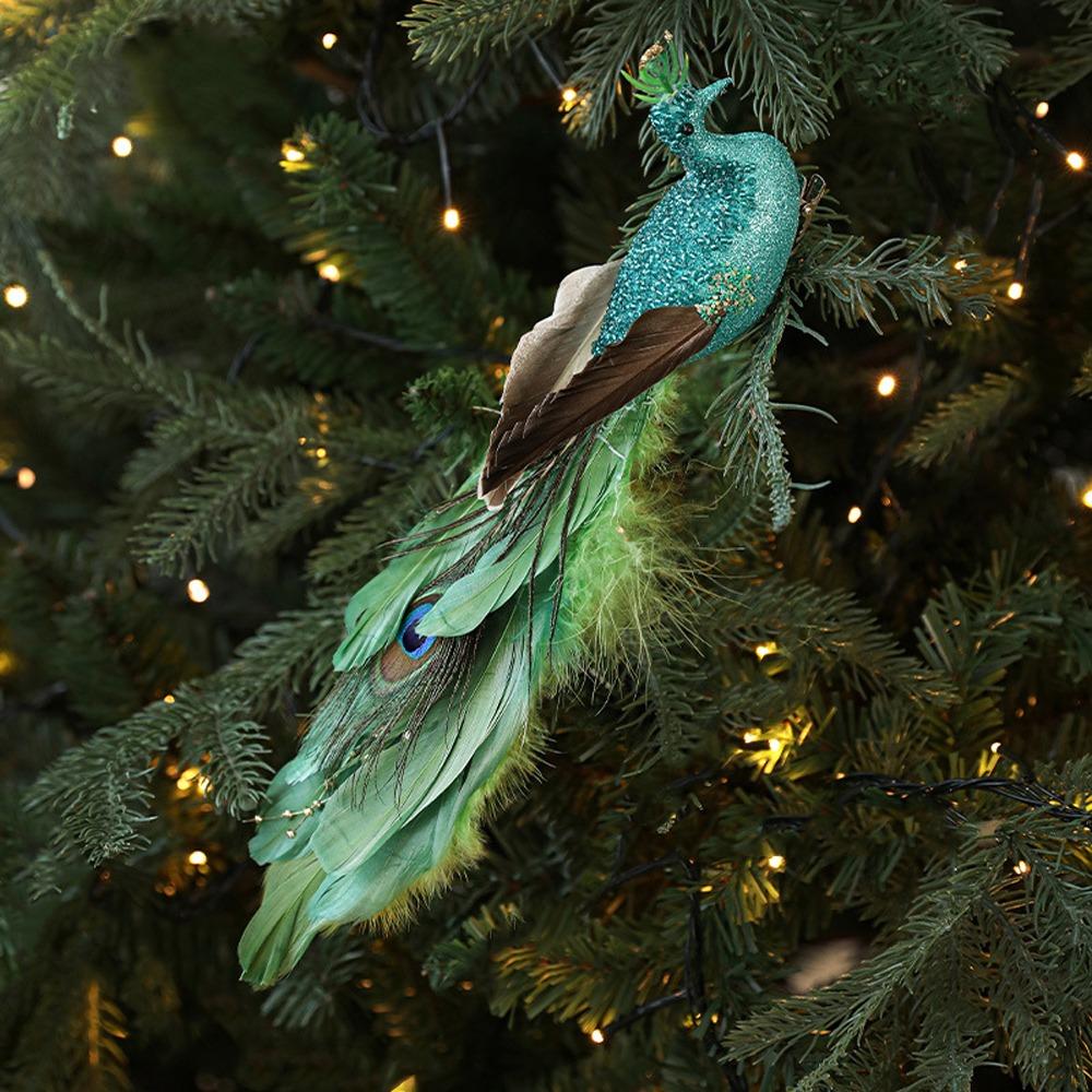 Realistic Christmas Peacock Ornaments Long Tail Peacock Bird Figurine  Home Party Decor