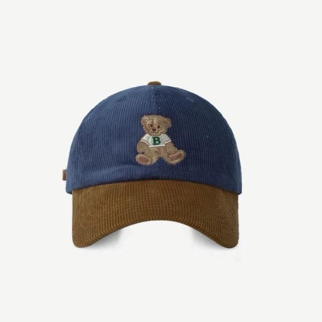 Cute Autumn and Winter Corduroy Bear Embroidered Baseball Cap for Women  Color Blocked Retro Baseball Cap for Men  Big Head Circumference for Slimming