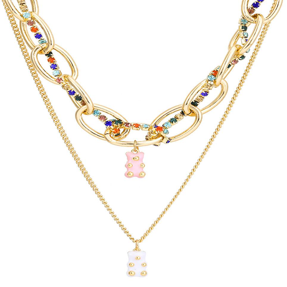 Trendy Fashionable Multi-layered Bear Pendant Necklace With Simple Chain Design For Women