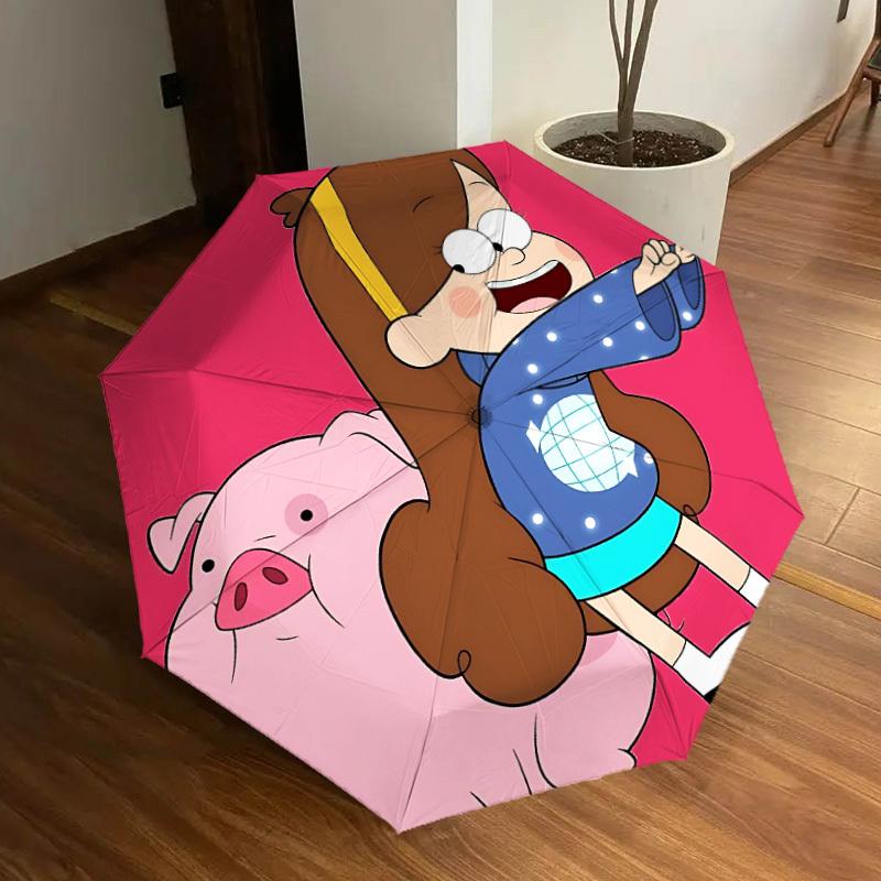 1pc Gravity Falls Automatic Folding Umbrella - Compact 8-Rib Design, Durable Plastic & Iron, Lightweight for Outdoor Daily Use, a0929219