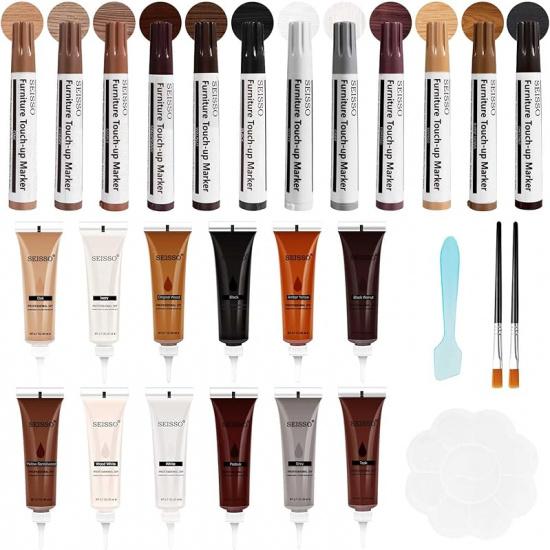 SEISSO Furniture Repair Kit For Scratched Wood Material Marker Pen 12 Color Furniture Touch-Up Pen Wood Filler Upgraded Wood Repair Kit Repair Wooden