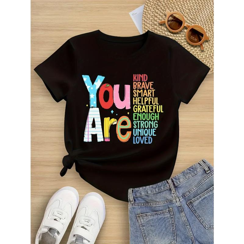 European sizesGirls YOU ARE Inspirational T-Shirt Colorful Stars Confetti Design Soft Breathable Round Neck Tee for Casual Casual Attire Sizes