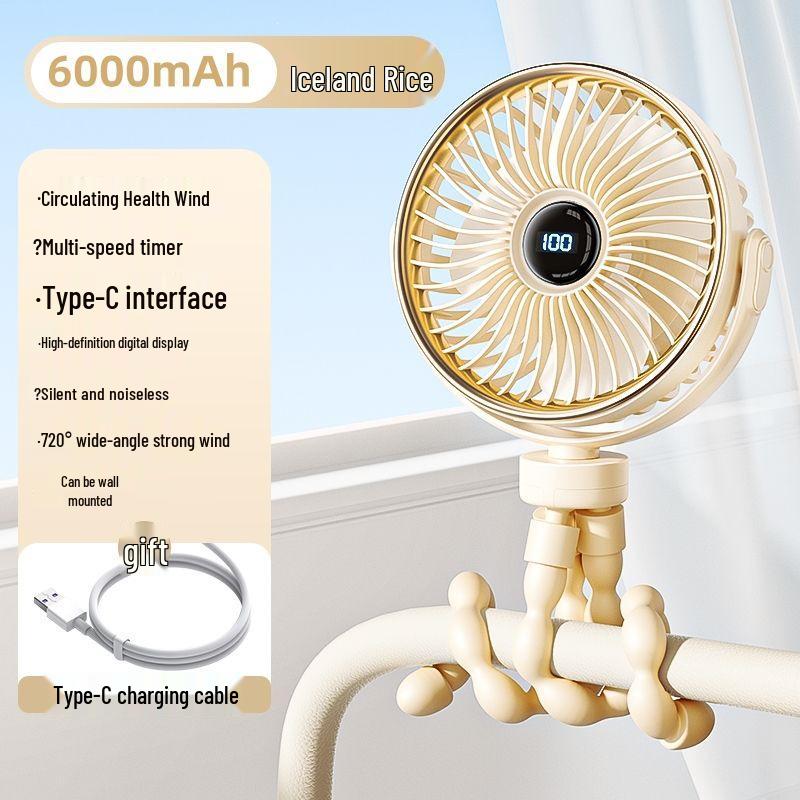 Portable Rechargeable Mini Fan with Clip for Baby Stroller - Silent Octopus Design Flagship - Stable & Portable