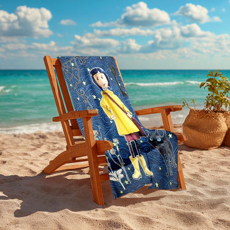 1pc C-Coraline (5) Beach Towel, Comfortable and Thick, and Swimming/Bath/Picnic/Camping Towel, Suitable for Seaside Beaches