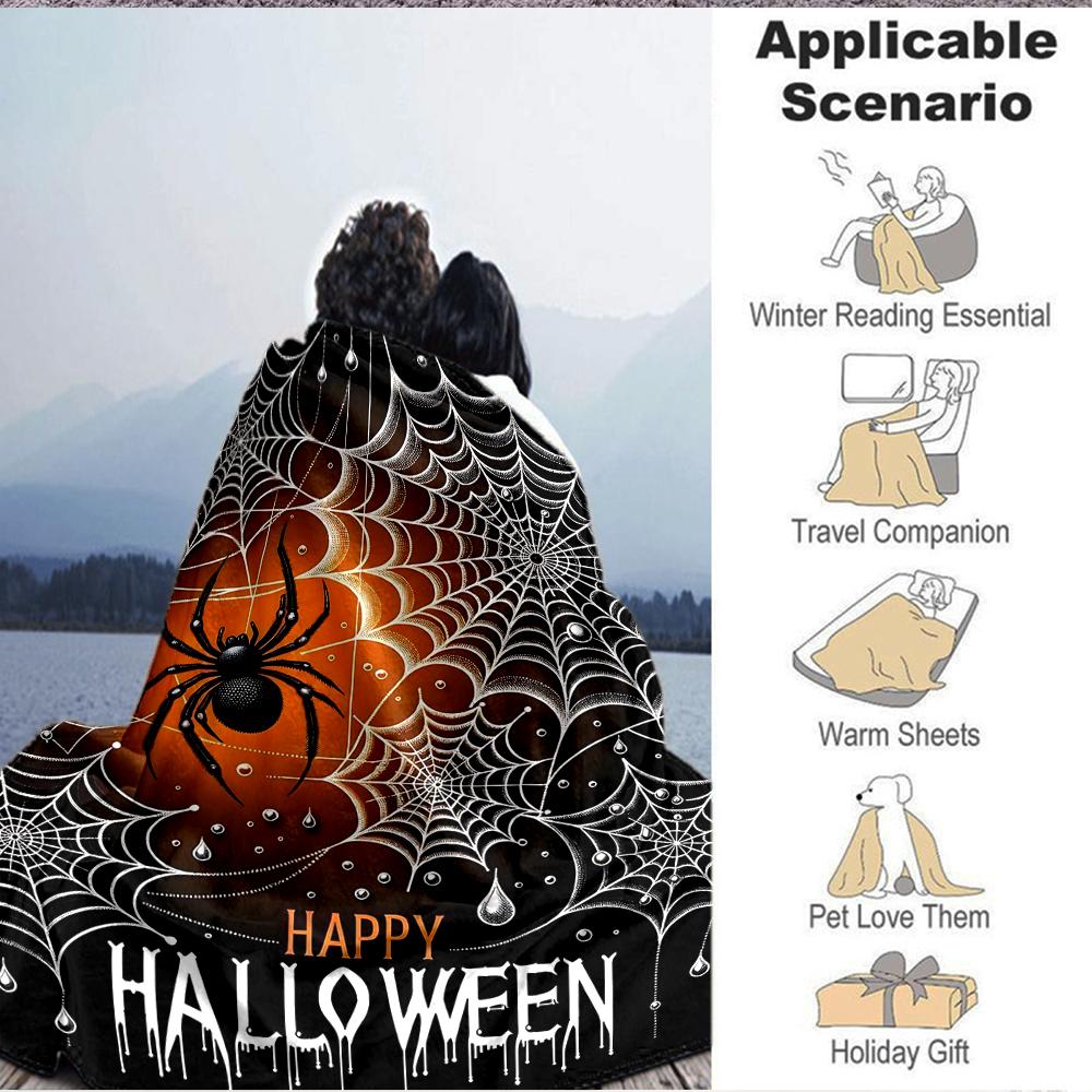 1Pc Halloween Spider Web Flannel Blanket, Soft And Comfortable, Casual Warm, Camping Travel, Christmas, Halloween Xmas Gift. G1131