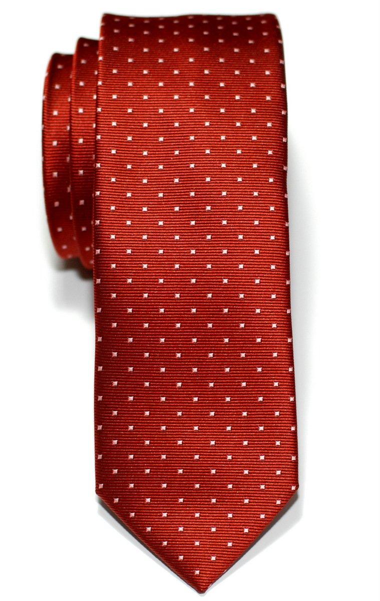 (RETREEZ) RETREEZ Pindot Pattern Microfiber Woven Fabric Slim Tie - Orange background & pink pindot pattern