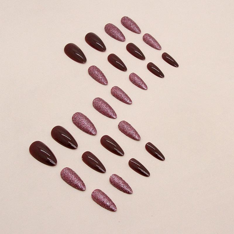 European And American Style Solid Color Cherries Red Flash Manicure White Spice Girl Glitter Powder Fake Nails Wear Nail Pads 24