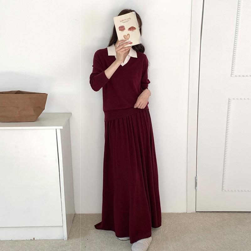 

Knock good-looking fake two-piece sweater top women s autumn thin long-sleeved soft waxy comfortable knitted sweater M