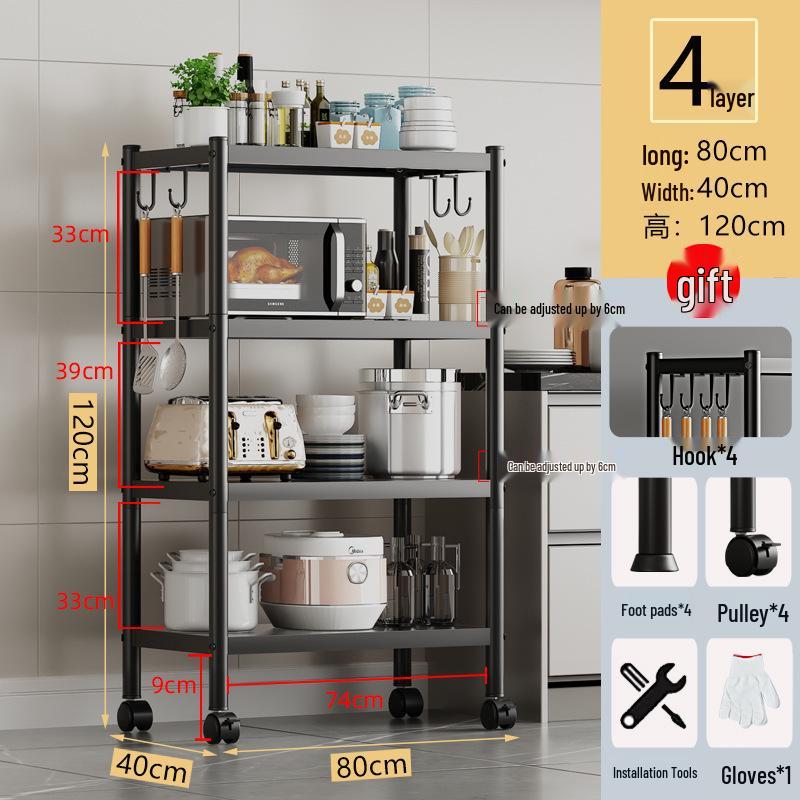 Multi-layer Floor-standing Kitchen Storage Rack for Pots and Microwave Oven